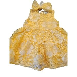 the children's place yellow lace dress 12m  with headband